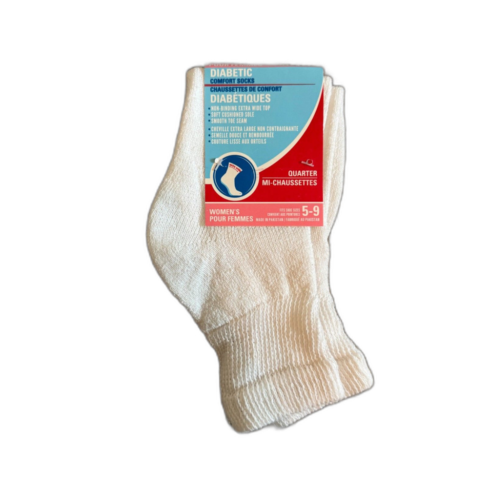 Women's Diabetic Comfort Quarter White Socks Extra Wide Top Cushioned Size 5-9